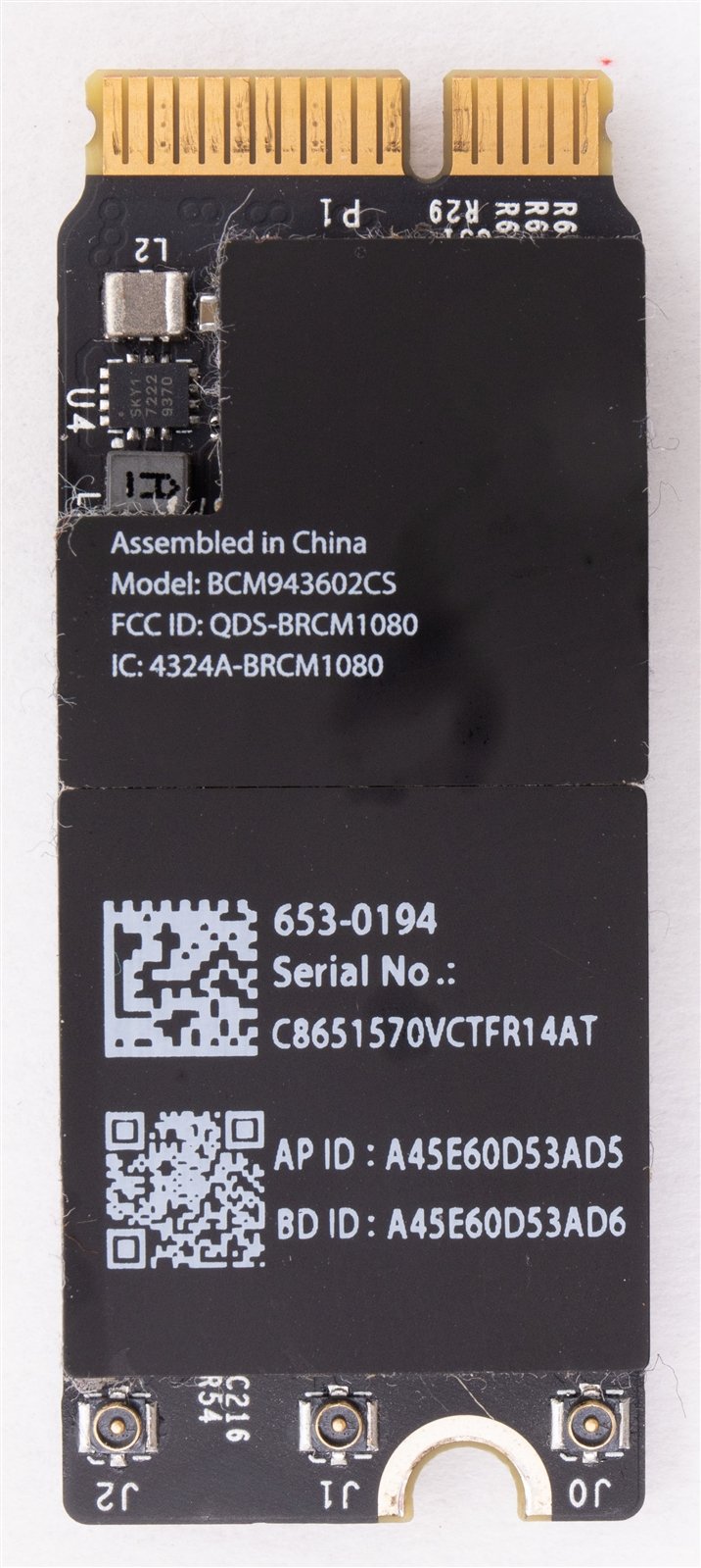 Early 2015 13&quot; Macbook Pro Retina Airport Bluetooth Card BCM943602CS 653-0194