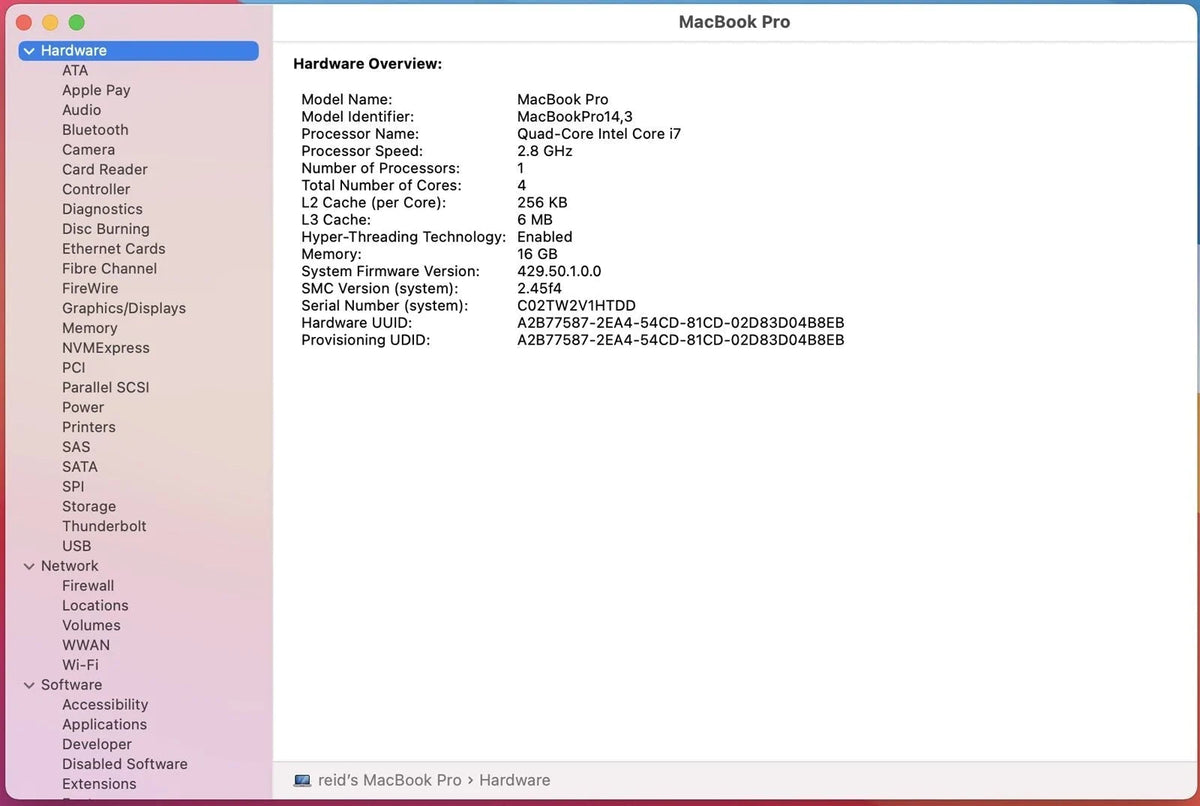 15" MacBook Pro Retina Mid 2017 2.8GHz I7 Quad Core 1 TB HD 16GB RAM A1707-3162