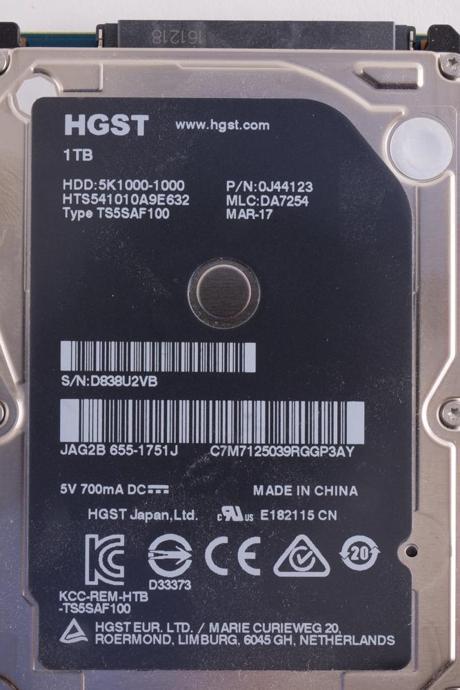 Apple / HGST Travelstar 2.5&quot; 1TB Hard Drive HDD - HTS541010A9E632 655-1751