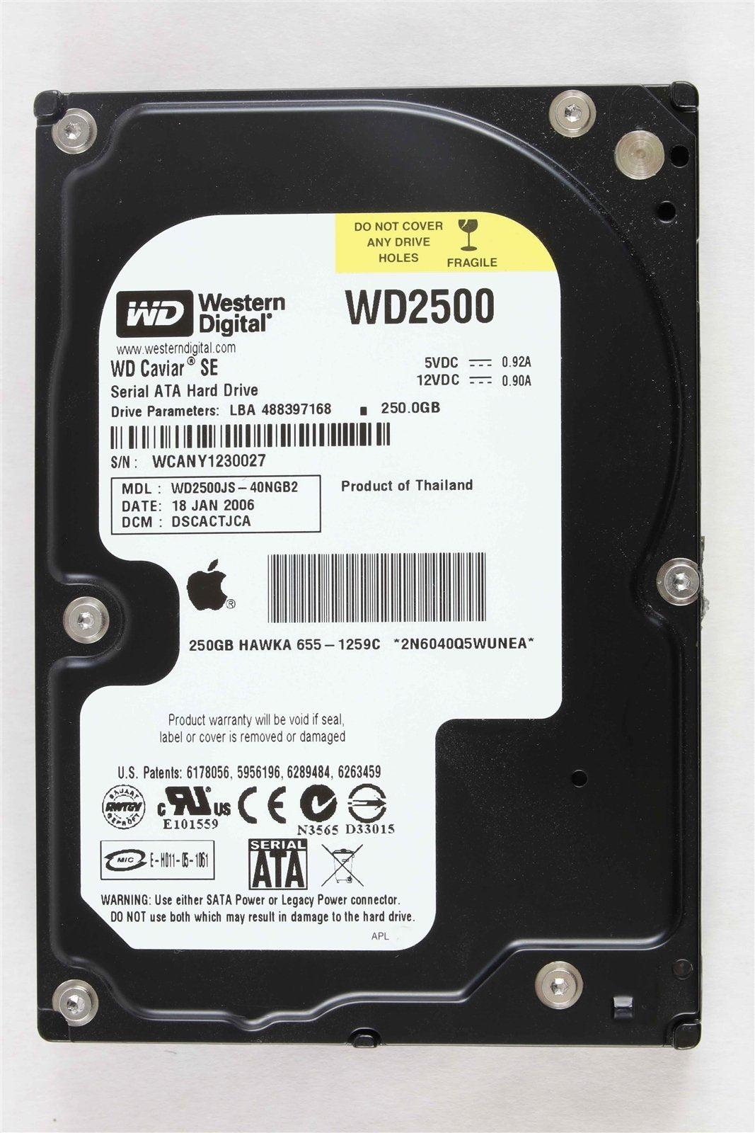 Apple OEM Western Digital Caviar SE 250GB 3.5" SATA hard drive WD2500 655-1259