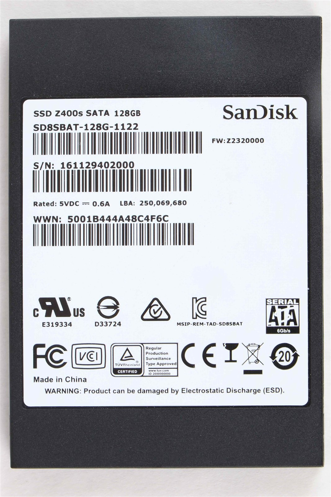 SanDisk 2.5" 128GB Z400s SSD SD8SBAT-128G-1122 Formatted For Apple Mac OS