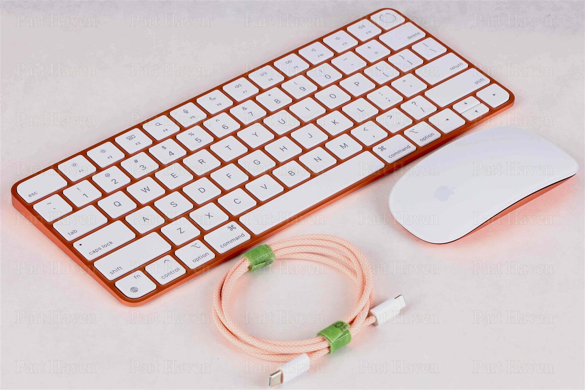 Apple Desk Set in Orange | Magic Keyboard W/Touch ID Magic Mouse &amp; Braided Cable