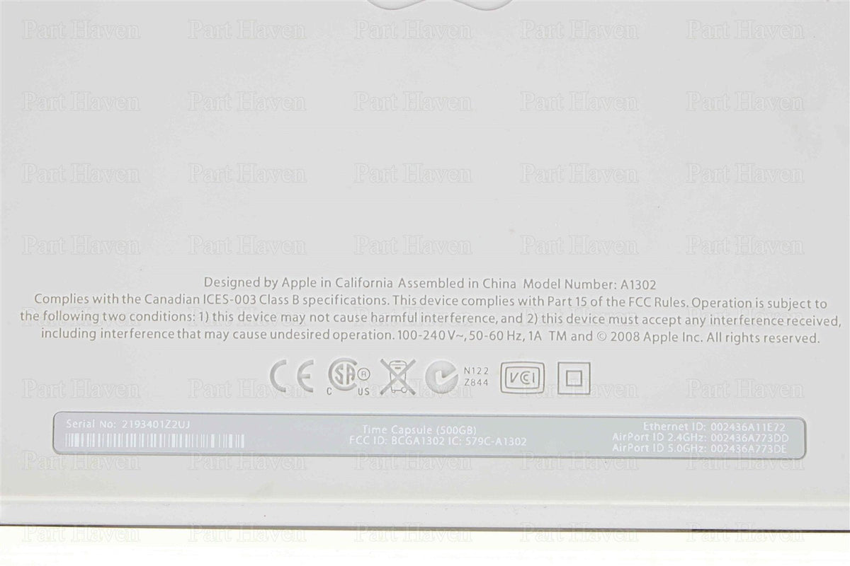 Apple 500 GB Time Capsule Wireless Router || A1302 || 2nd Generation || 802.11n