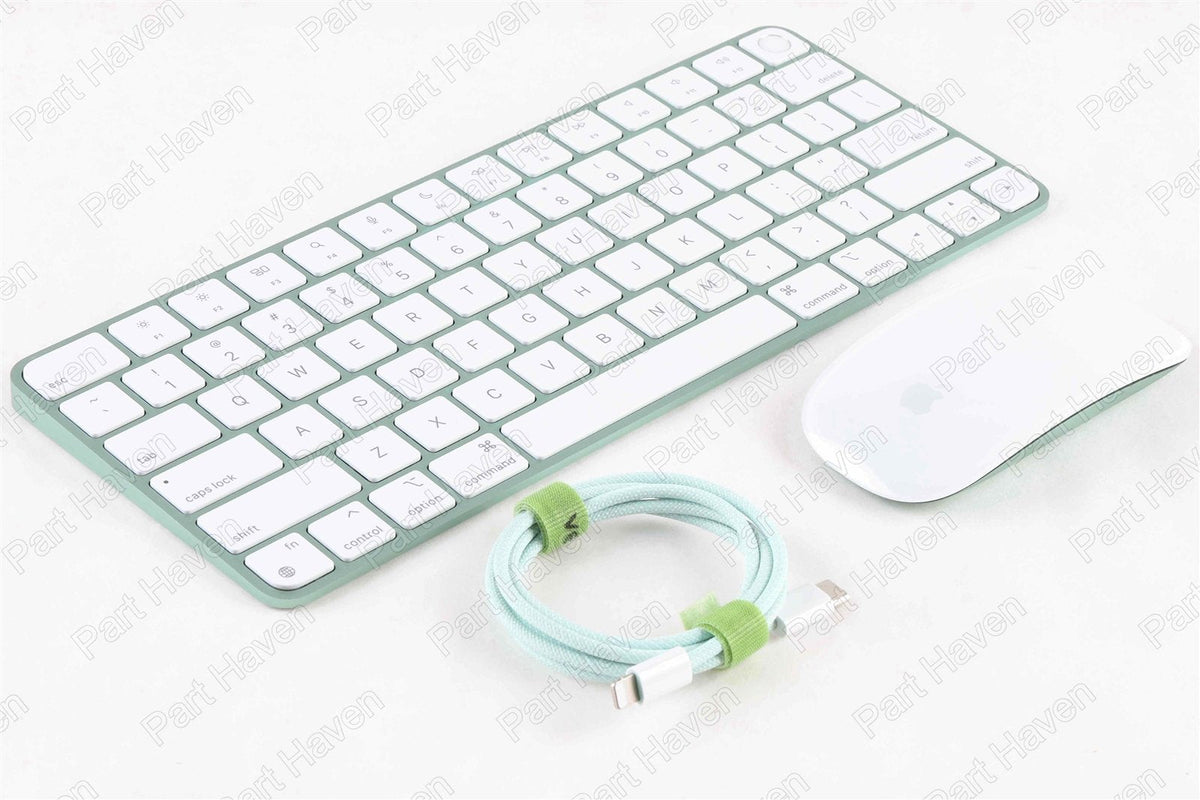 Apple Desk Set In Green || Magic Keyboard W/Touch ID Magic Mouse &amp; Braided Cable