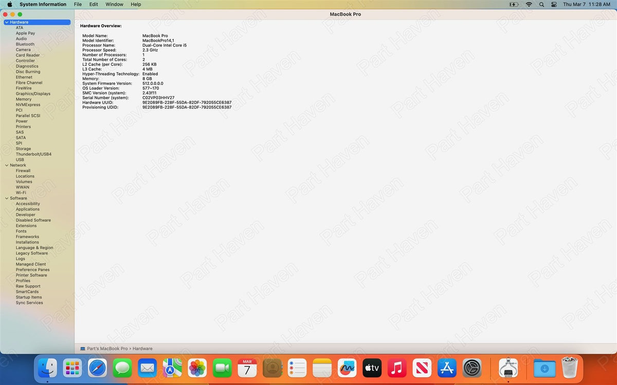 Logic Board 2.3GHz i5-7360u 8GB Ram 13" MacBook Pro Mid 2017 A1708 No Touch Bar