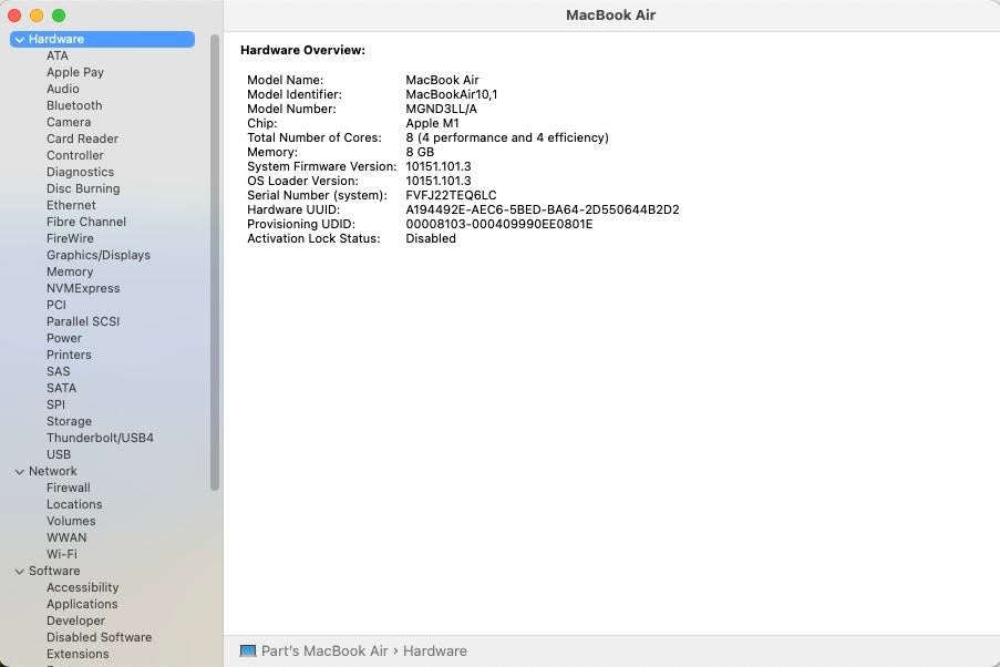 Logic Board W/Touch ID Sensor Apple 13" MacBook Air M1 2020 7 Core GPU 8GB/256GB