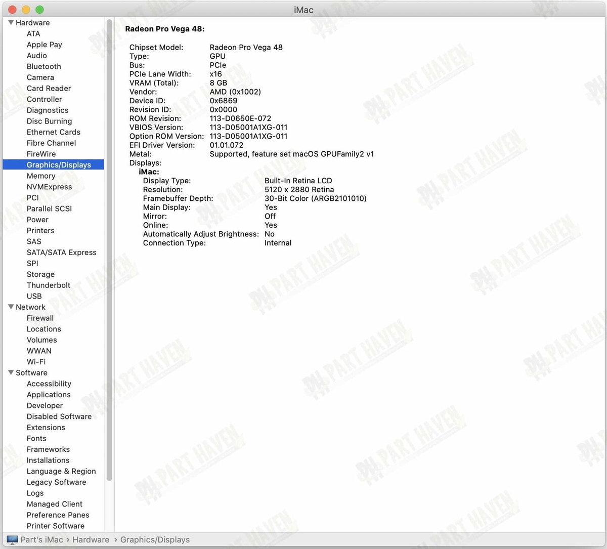 Retina 5K iMac 27" A2115 2019 Logic Board W/8GB Radeon Pro Vega 48 || NO CPU
