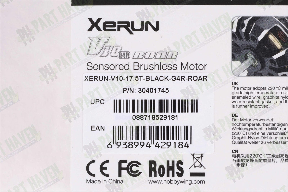 Hobbywing XeRun V10 17.5T BLACK G4R ROAR Sensored Brushless Motor