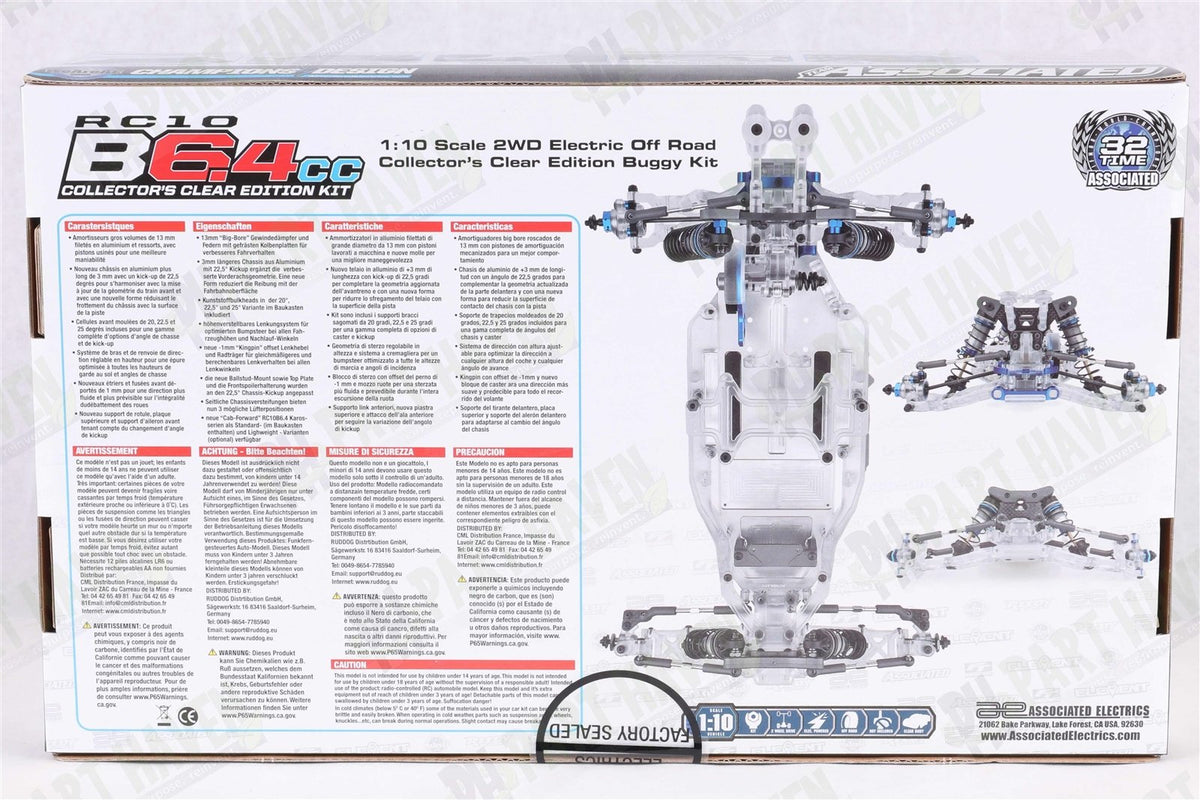 Brand New Sealed || Team Associated RC10B6.4CC Classic Clear 90043 Complete Kit
