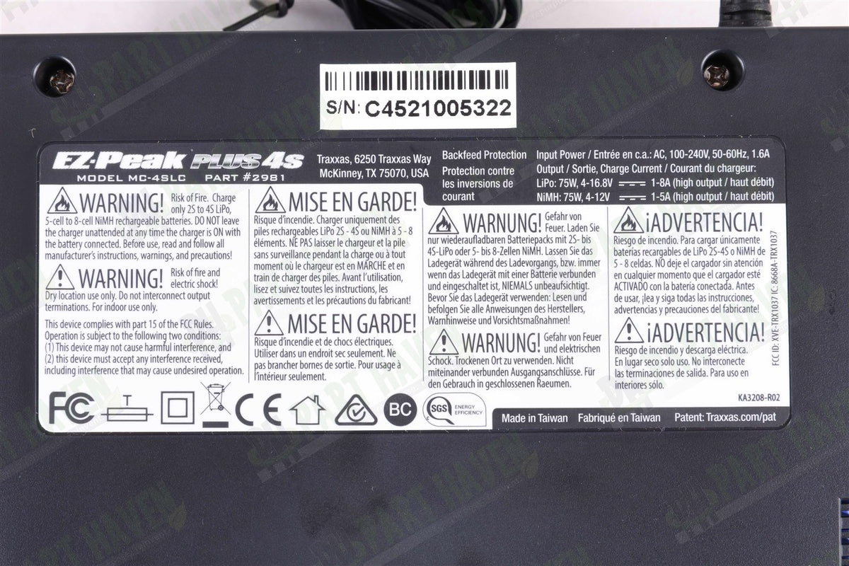 Traxxas 2981 EZ-Peak Plus 4S 8amp NiMH/Lipo Charger w/ iD Auto Battery Detection