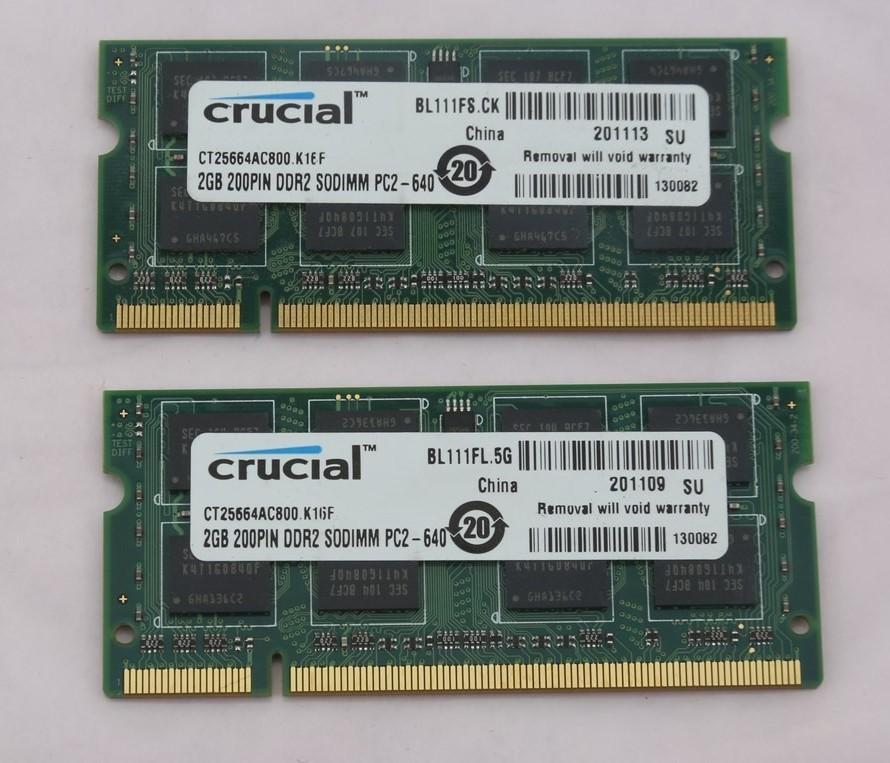 Apple/Crucial 4GB (2x2GB) DDR2 800 MHz PC2-6400 200 Pin Sodimm RAM CT25664AC800