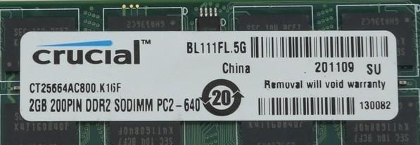 Apple/Crucial 4GB (2x2GB) DDR2 800 MHz PC2-6400 200 Pin Sodimm RAM CT25664AC800