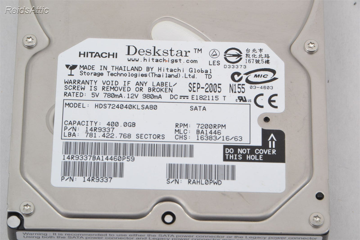 Hitachi Hard Drive HDS724040klsa80 7200 RPM 400 gb