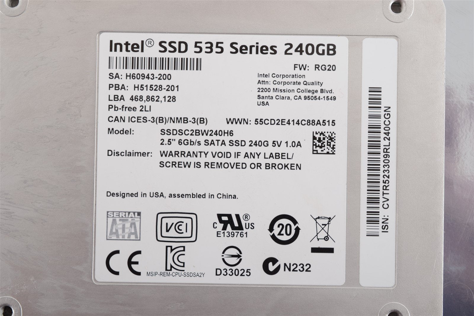 mental Temmelig Topmøde Intel 535 Series 2.5" 240GB SATA III MLC Internal Solid State Drive (S -  Part Haven