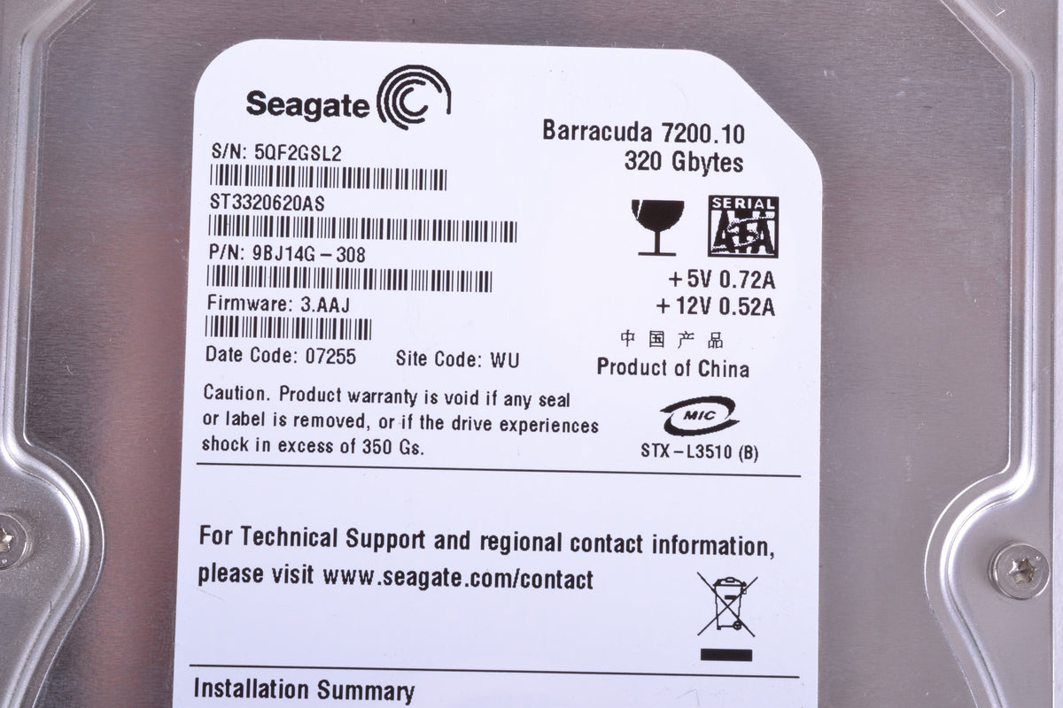 320GB SEAGATE BARRACUDA 7200.10 ST3320620AS SATA HARD DRIVE 7200 RPM